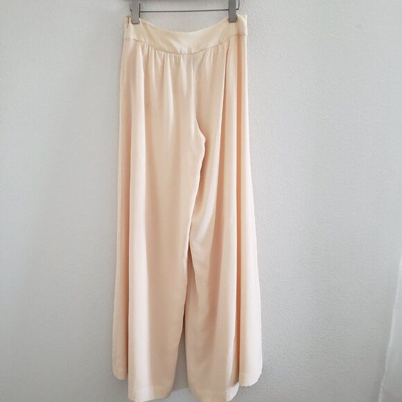 2B Rych Women's Silk Pants Cream 6 Wide Leg Trousers Flowy Casual Palazzo - Picture 8 of 10